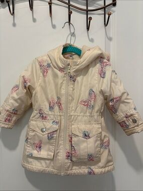 OshKosh B'gosh Cream Hooded Puffer Jacket with Pink & Blue Butterflies